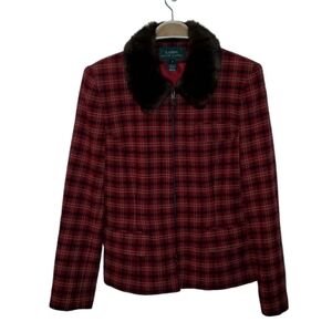 VTG Lauren Ralph Lauren Plaid Wool Blazer with Faux Fur Collar Size 6